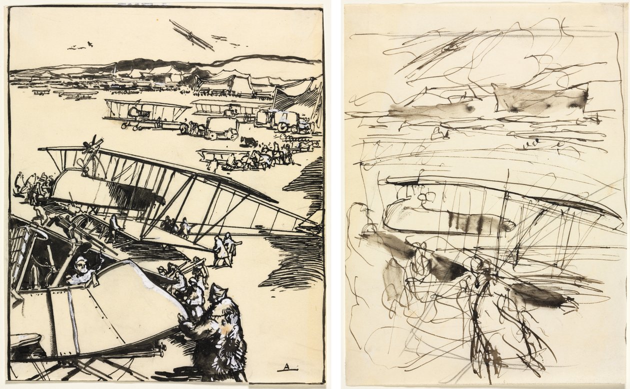 Flygplan som vilar på marken (fram och bak) av Auguste Louis Lepère