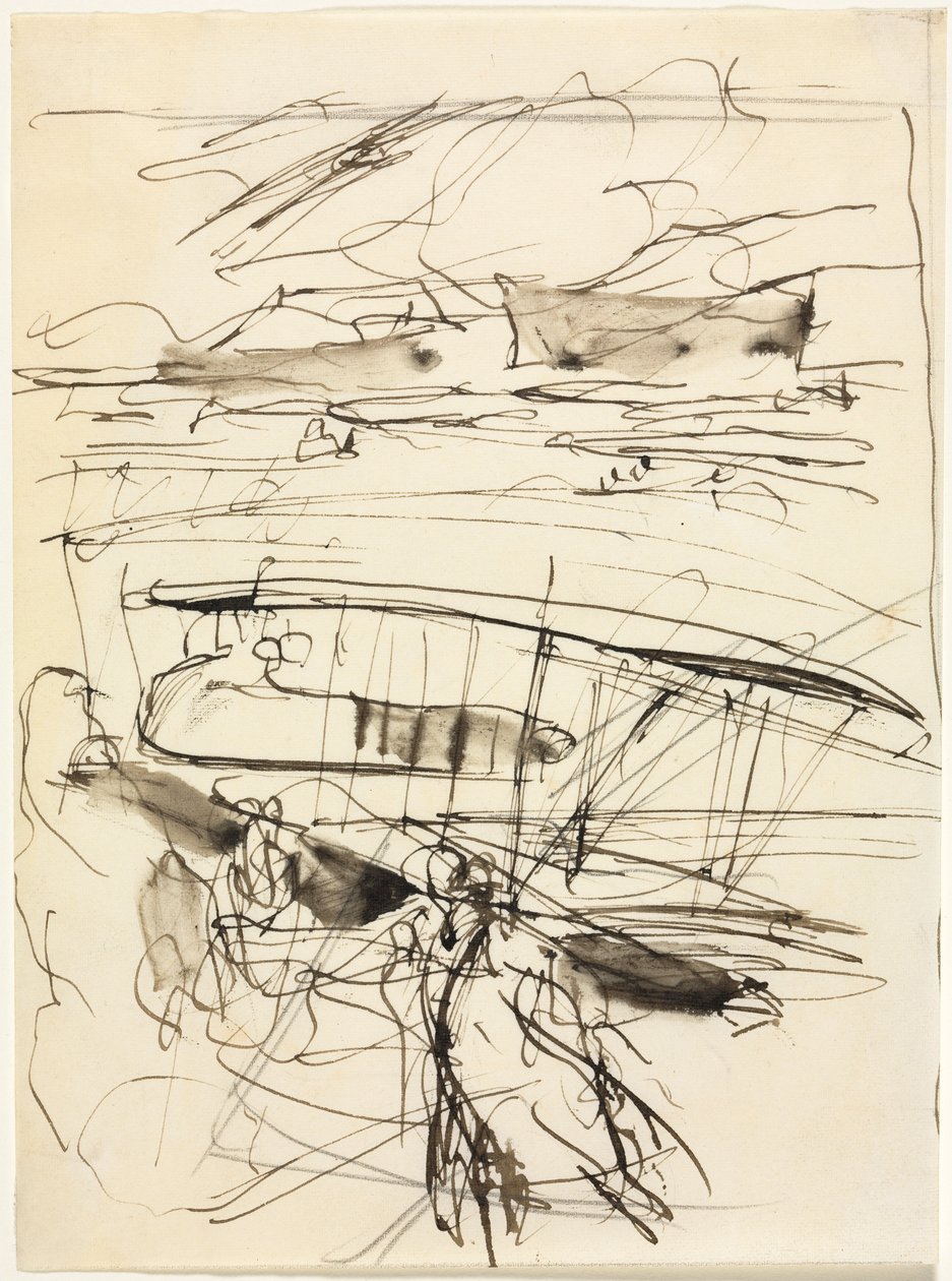 Flygplan som vilar på marken (verso) av Auguste Louis Lepère