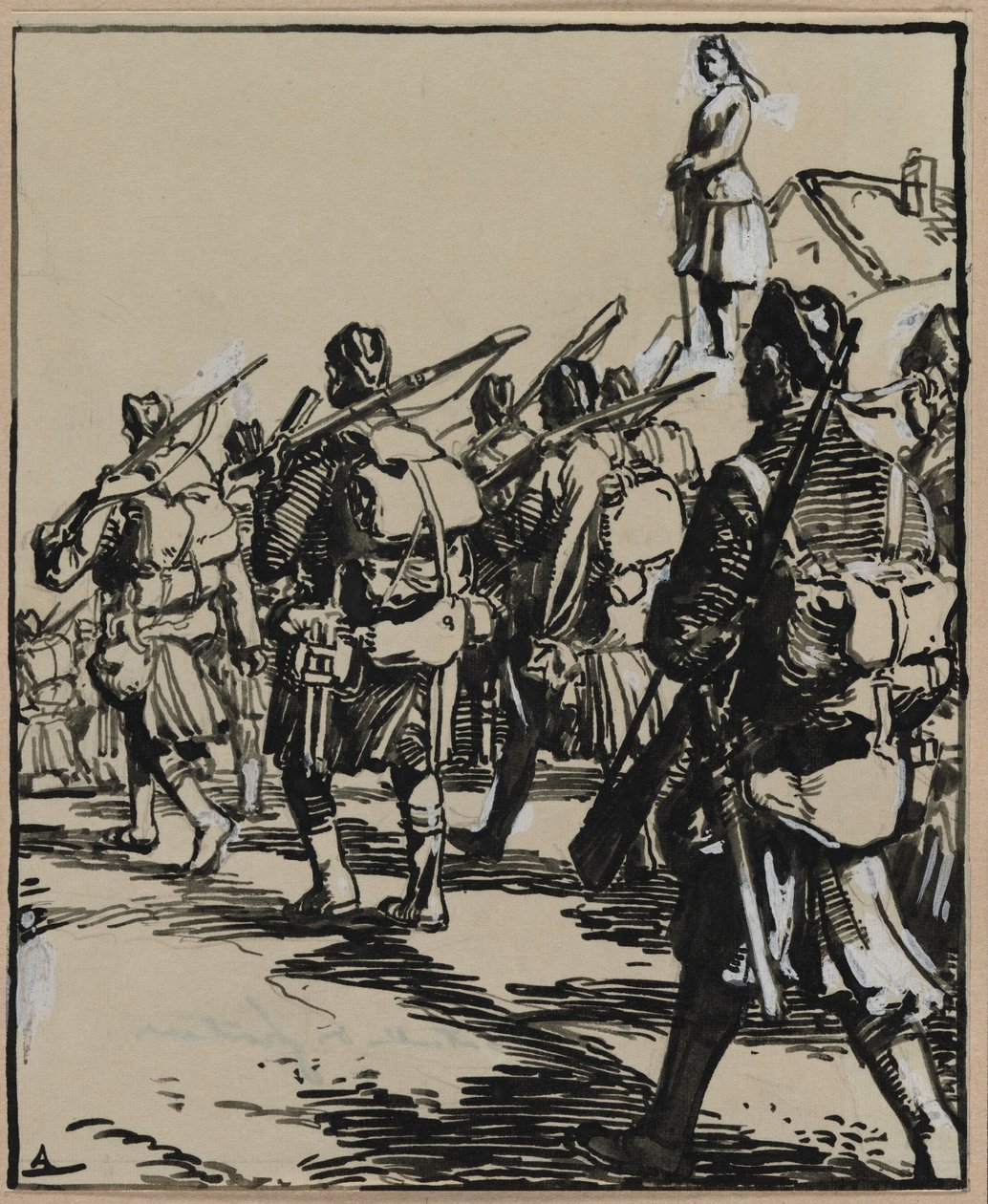 Battle of the Borders: Grupp brittiska soldater av Auguste Louis Lepère