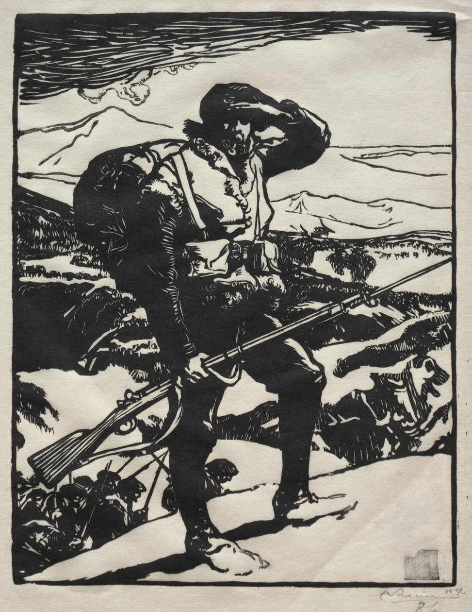 Alpjägare som tittar på Rhenslätten av Auguste Louis Lepère