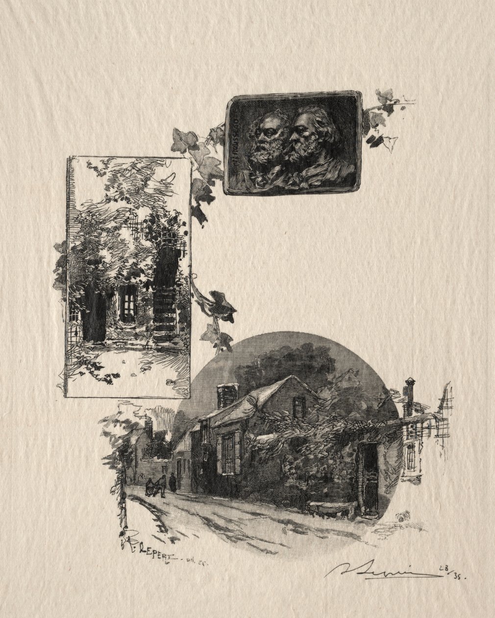 Ingång till Rousseaus verkstad och Maison de Millet av Auguste Louis Lepère