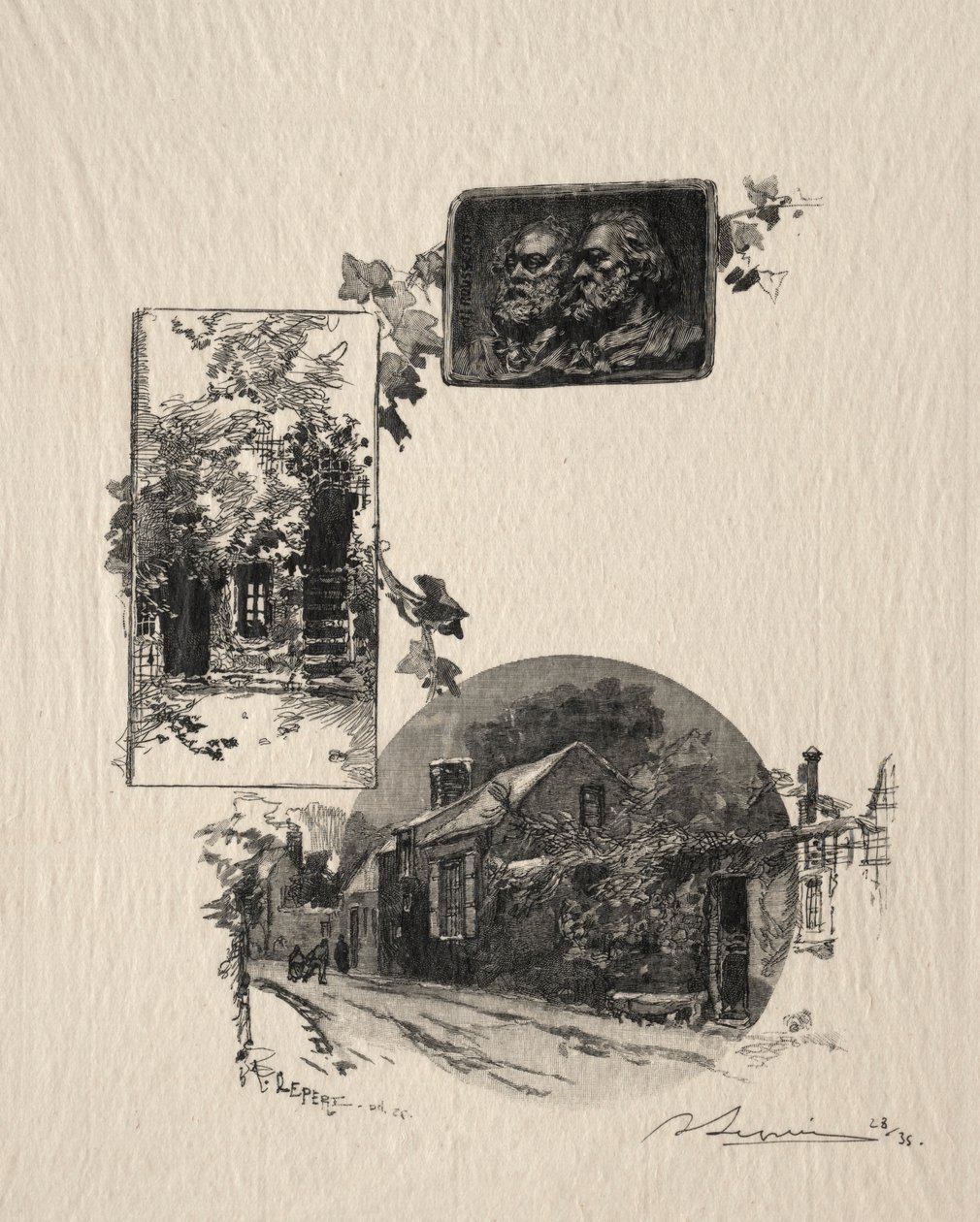 Ingång till Rousseaus verkstad och Maison de Millet, 1887. av Auguste Louis Lepère