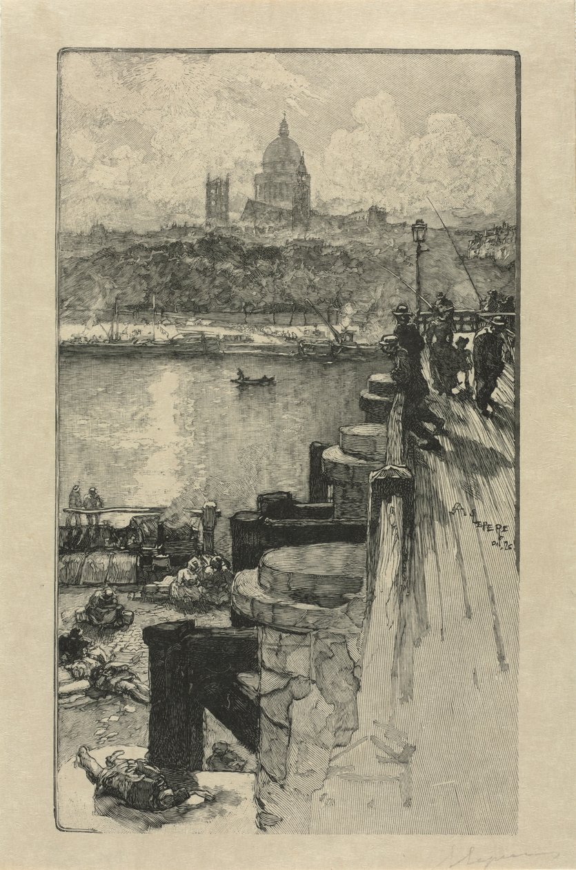 [Fiskare på en pir, Paris] av Auguste Louis Lepère