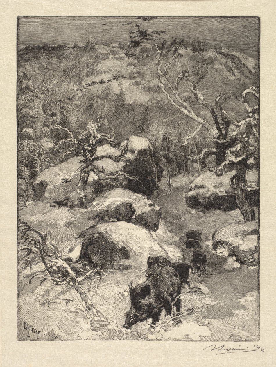 Fontainebleau Forest: Cuvier-Châtillon Cliff Skogen i Fontainebleau: Roche Cuvier-Châtillon, 18 av Auguste Louis Lepère