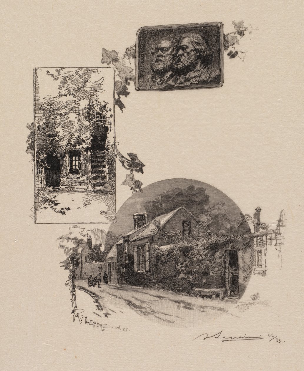 Fontainebleau Forest: Inträde till Rousseaus studio och Millet Home av Auguste Louis Lepère