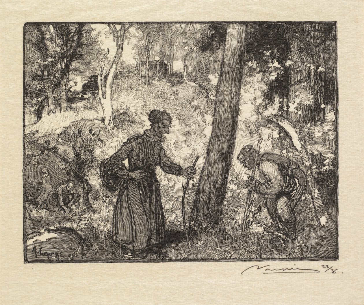 Fontainebleau Forest: Svampjägare på Rocher Bernard av Auguste Louis Lepère