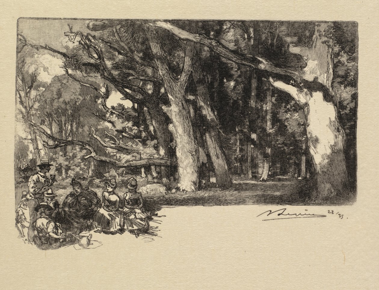 Fontainebleau-skogen: Middag under träden La Forêt de Fontainebleau: Midi sous bois, 1890. av Auguste Louis Lepère