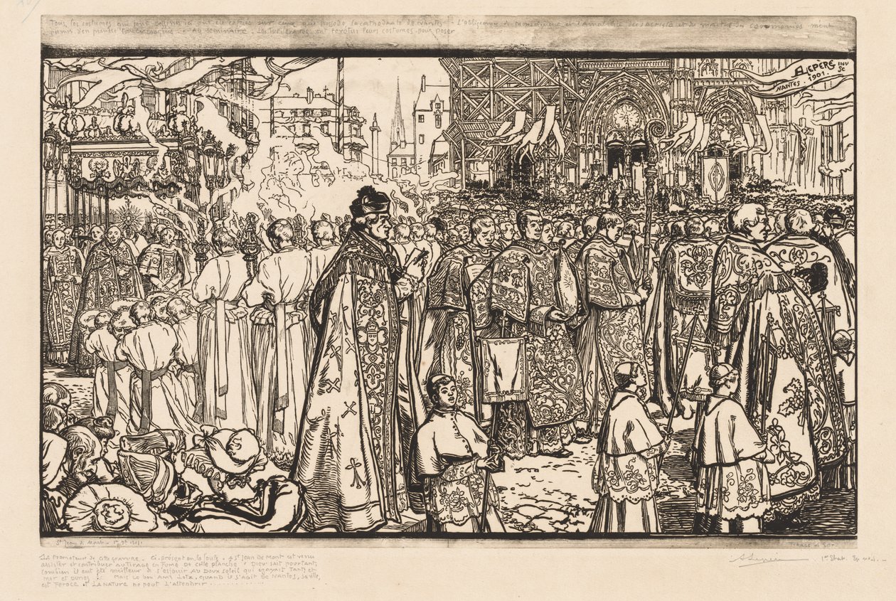 Corpus Christi processionen i Nantes av Auguste Louis Lepère