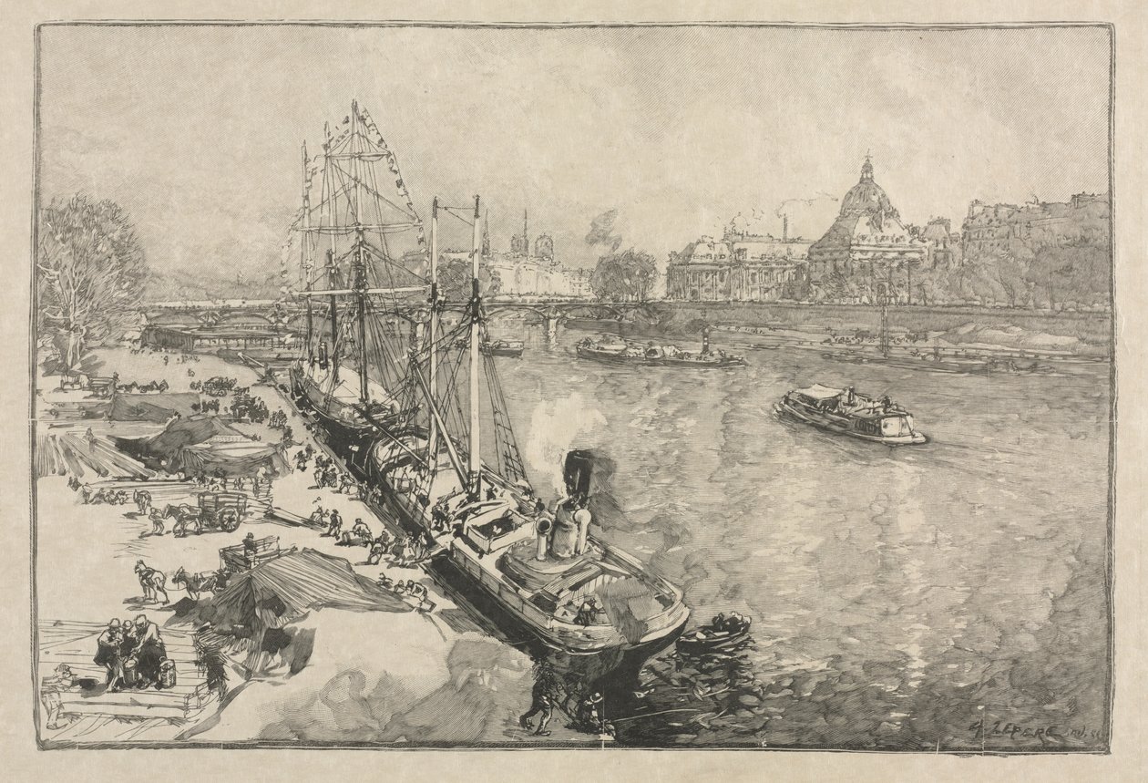 [Stort ångfartyg vid Dock, Paris] av Auguste Louis Lepère
