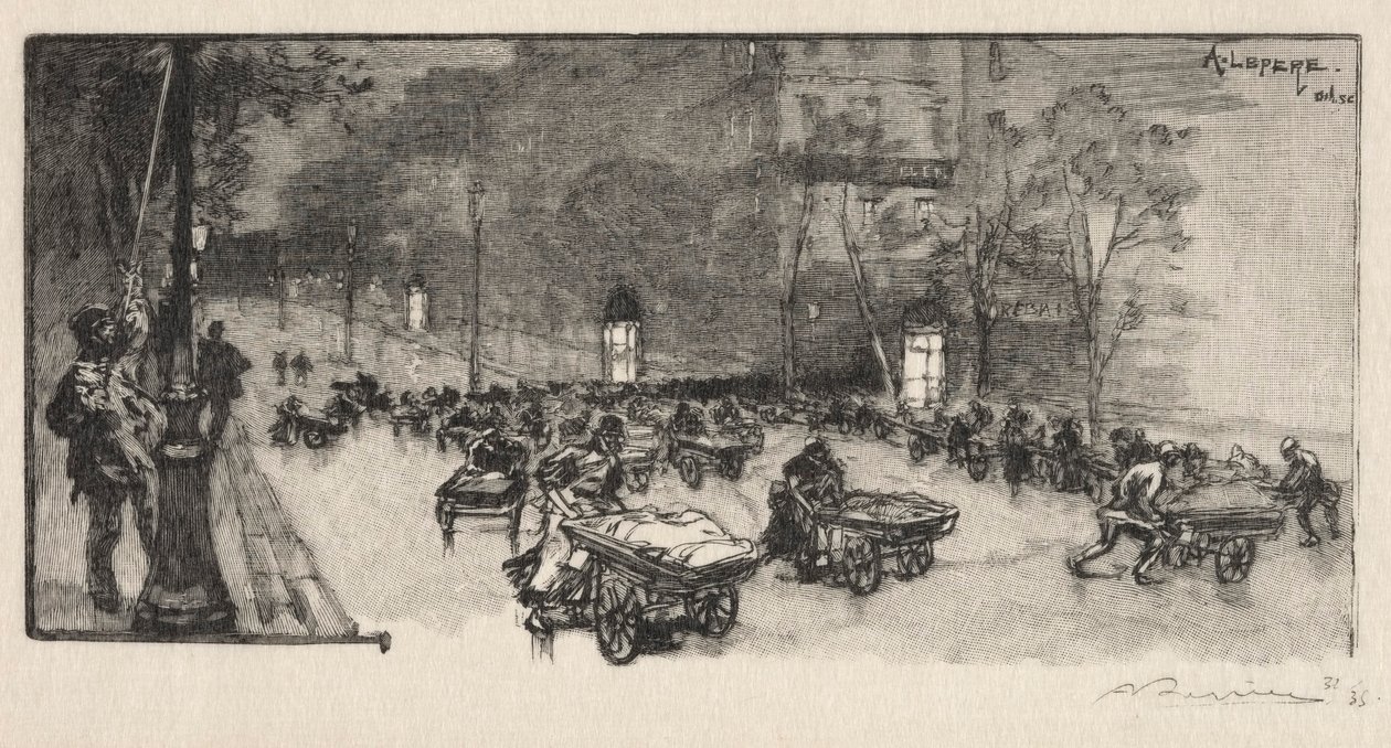 Boulevarden, i hörnet av Faubourg Montmartre, 1890. av Auguste Louis Lepère