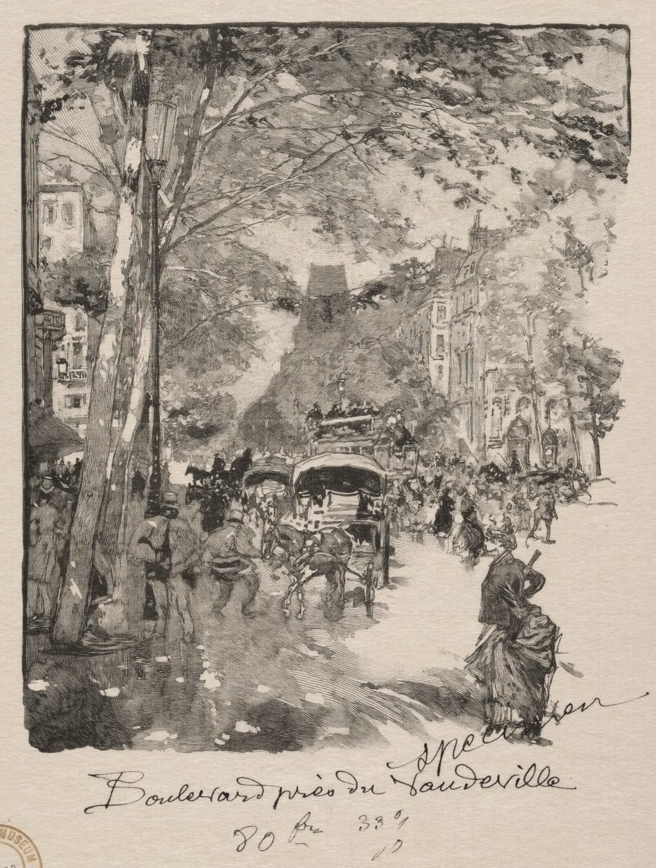 Boulevarden nära Vaudeville av Auguste Louis Lepère