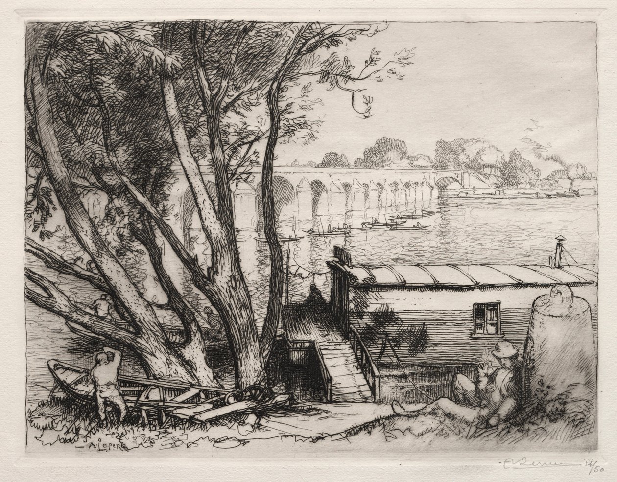 Poissy-bron, 1917. av Auguste Louis Lepère