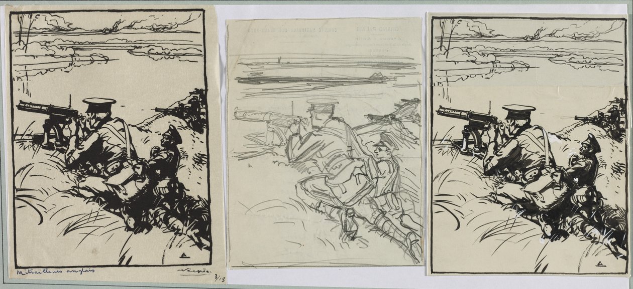 Engelska maskingevärsskyttar, 1914. av Auguste Louis Lepère