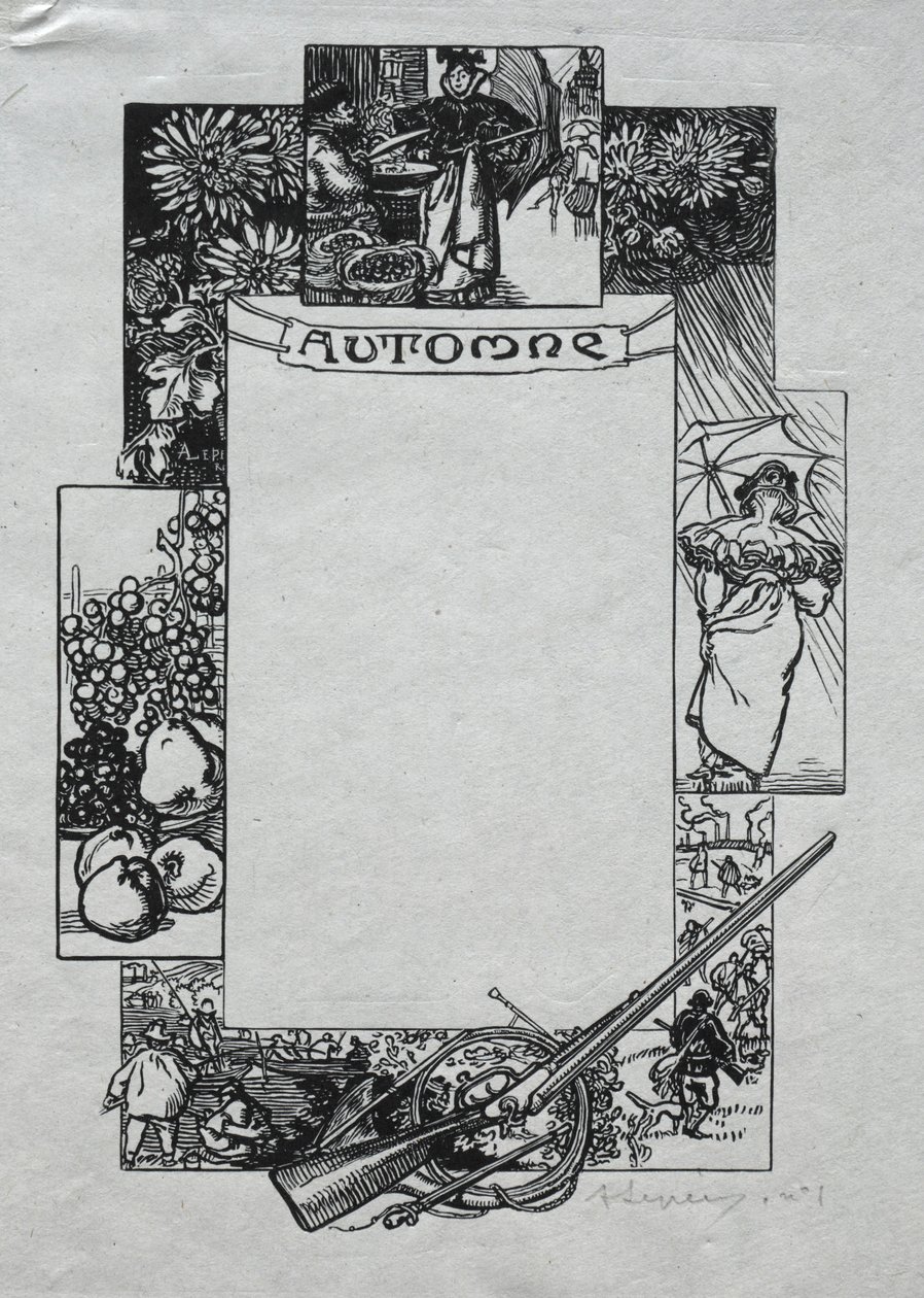 Paris-almanackan, 1897: Dekorativ gräns, höst, 1897. av Auguste Louis Lepère