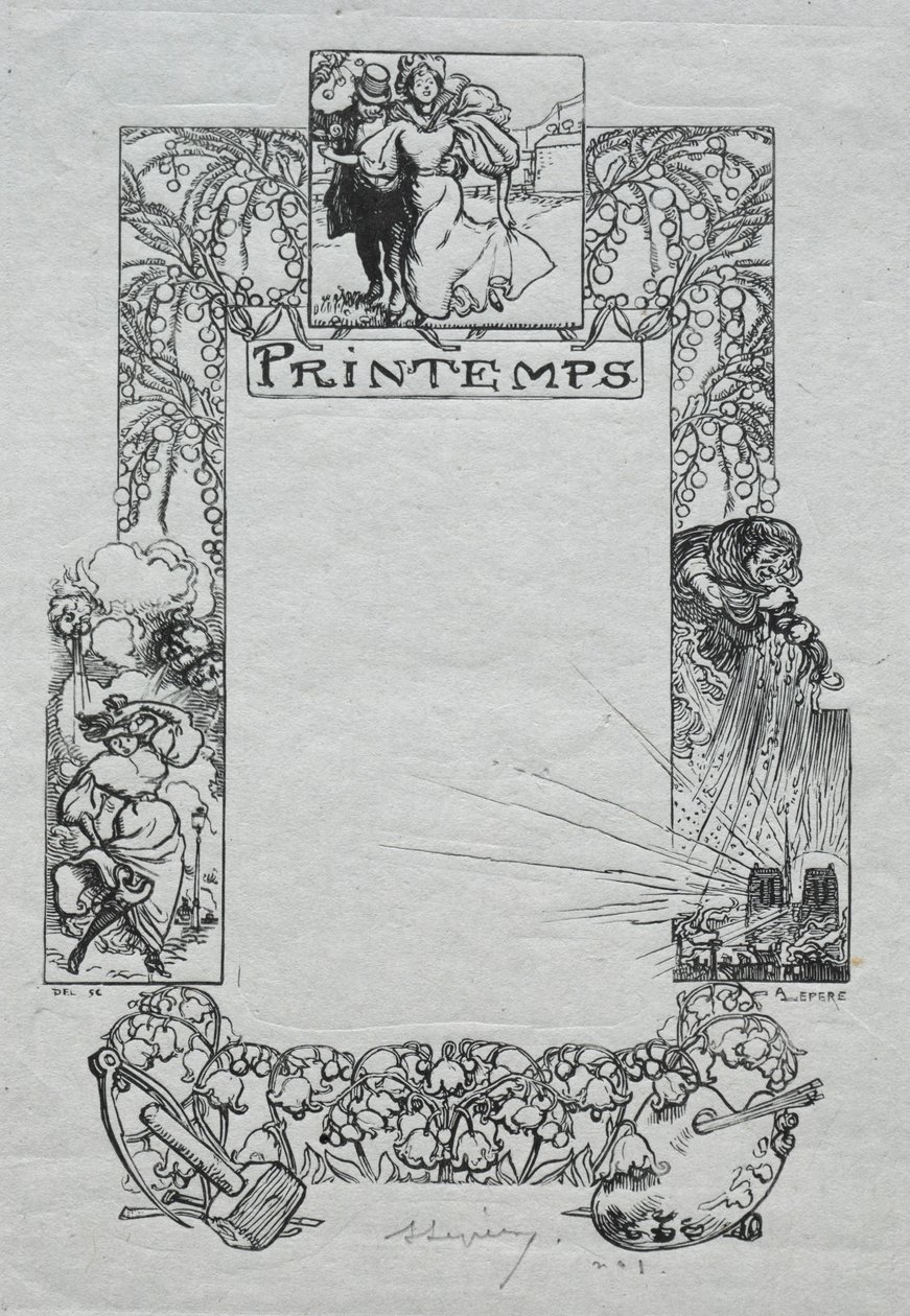 Paris-almanackan, 1897: Dekorativ gräns, våren, 1897. av Auguste Louis Lepère