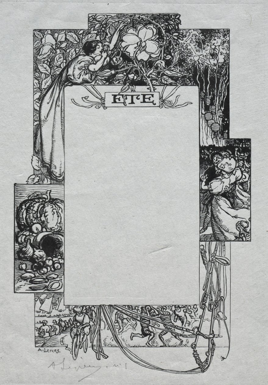 Paris-almanackan, 1897: Dekorativ gräns, sommaren, 1897. av Auguste Louis Lepère