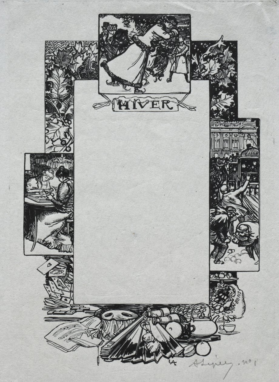 Paris almanacka, 1897: Dekorativ gräns, vinter, 1897. av Auguste Louis Lepère