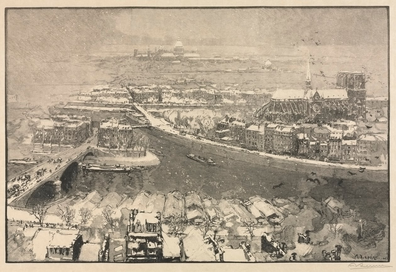 Paris under snö, 1890. av Auguste Louis Lepère