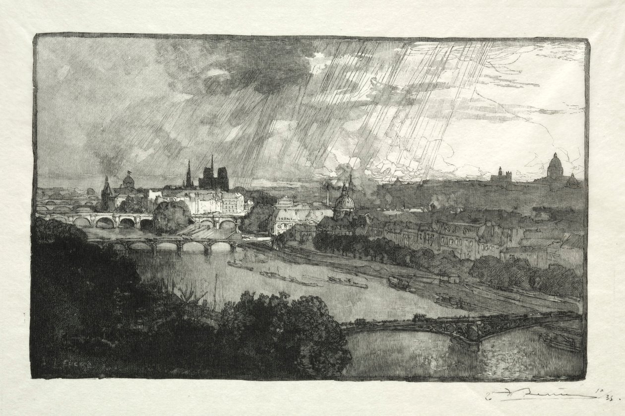Paris, sett från Pavillon de Flore, 1890. av Auguste Louis Lepère