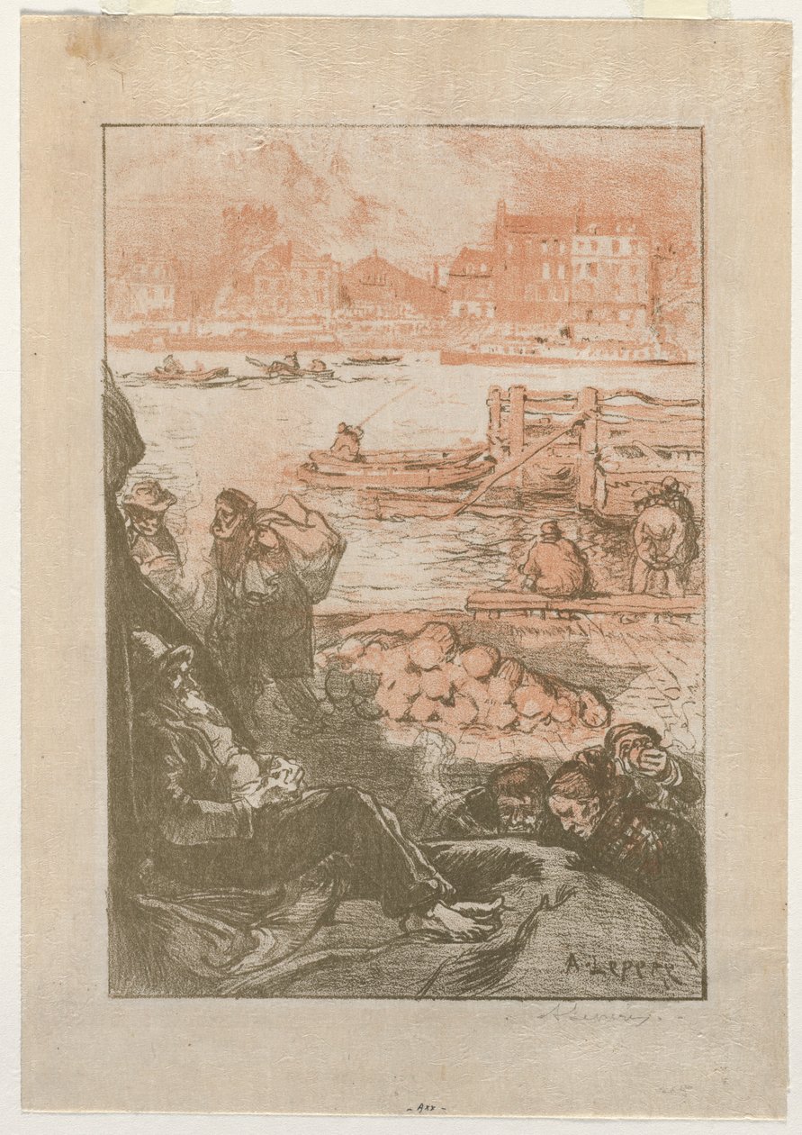 [Bönder vid en hamn, Paris]. av Auguste Louis Lepère
