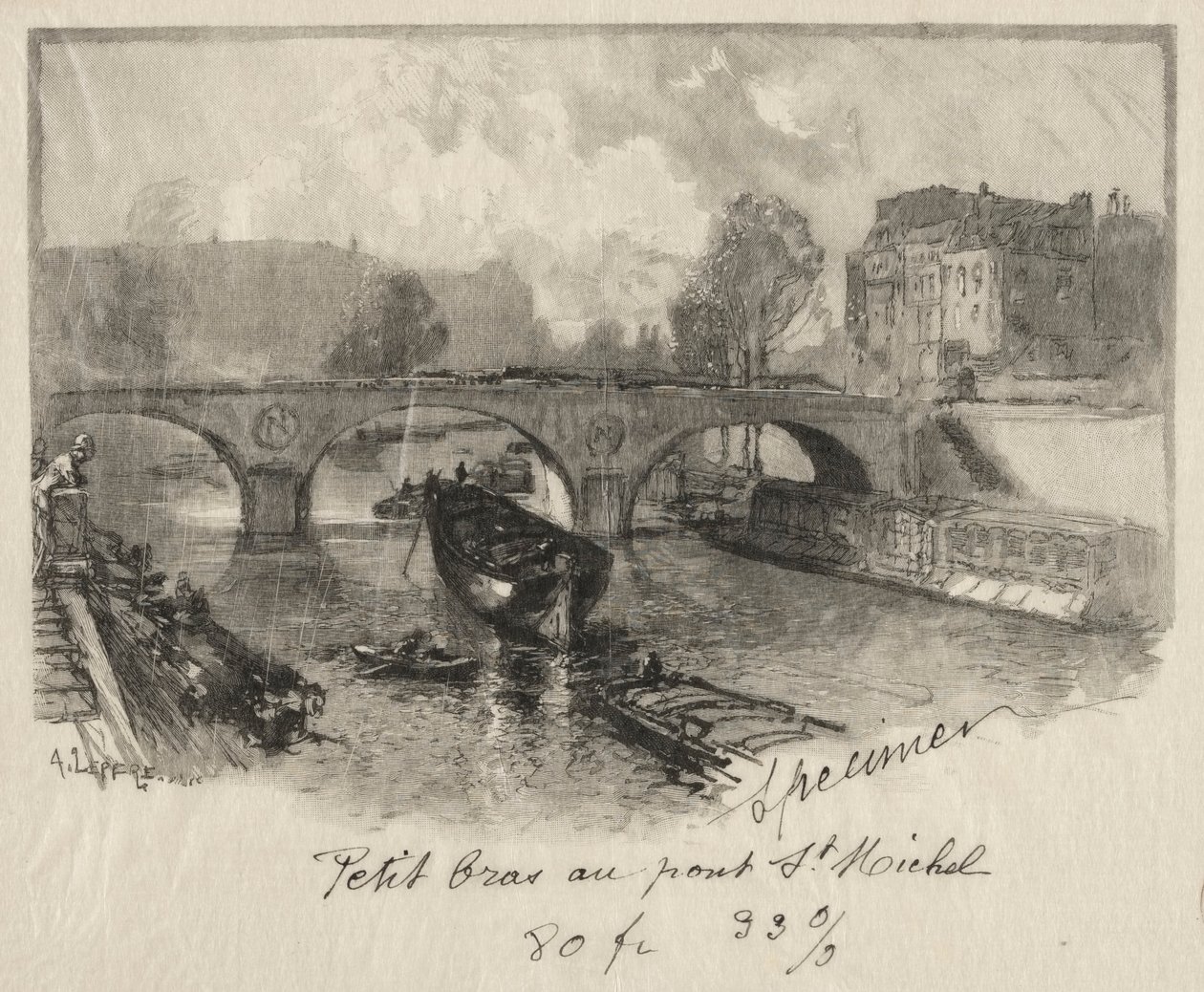 Handvapen vid Pont St. Michel. av Auguste Louis Lepère