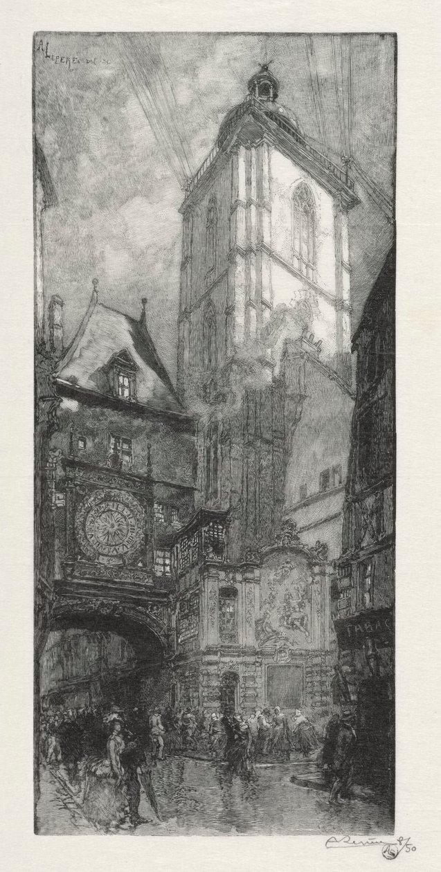 Illustrerad Rouen: Den stora klockan, 1888. av Auguste Louis Lepère