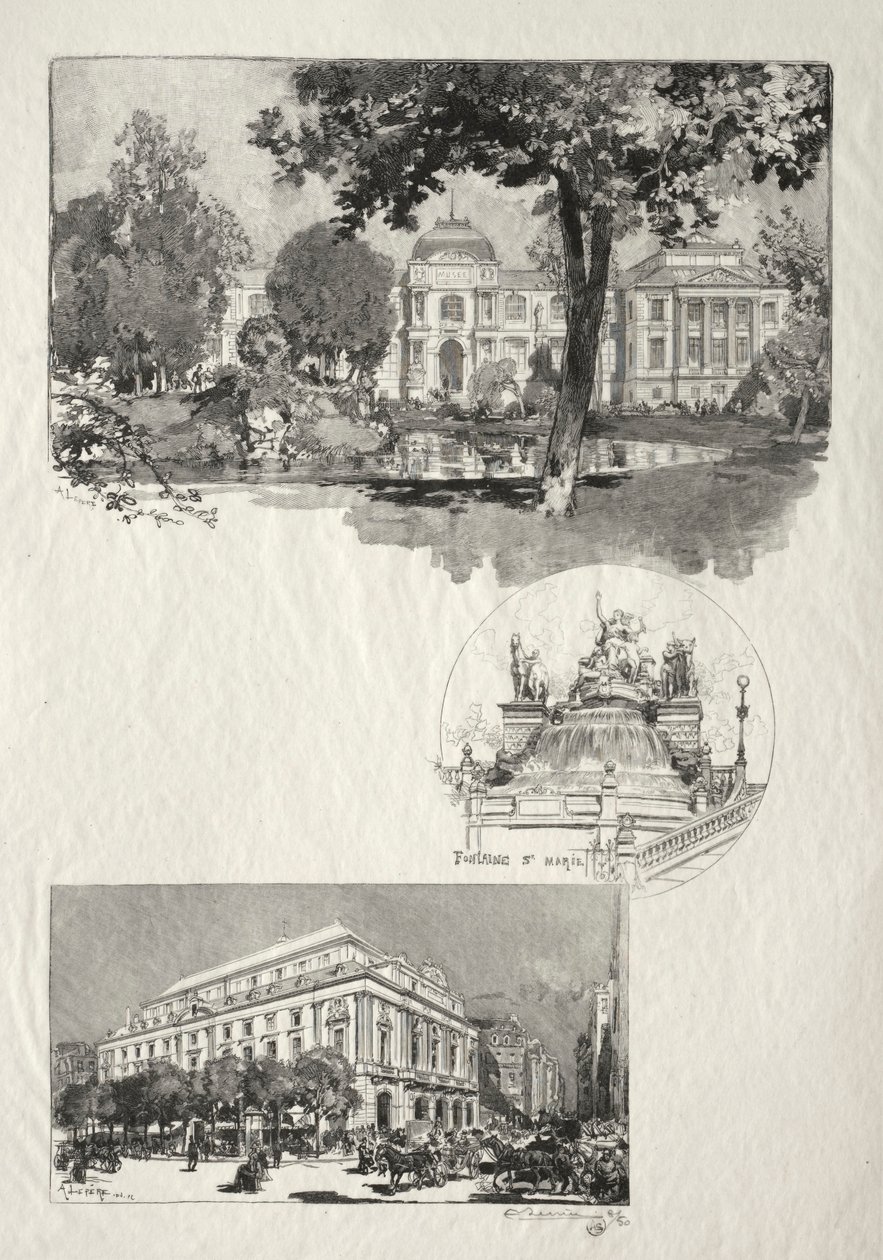 Illustrerad Rouen: Museet; S:ta Marys fontän; Konstteatern av Auguste Louis Lepère
