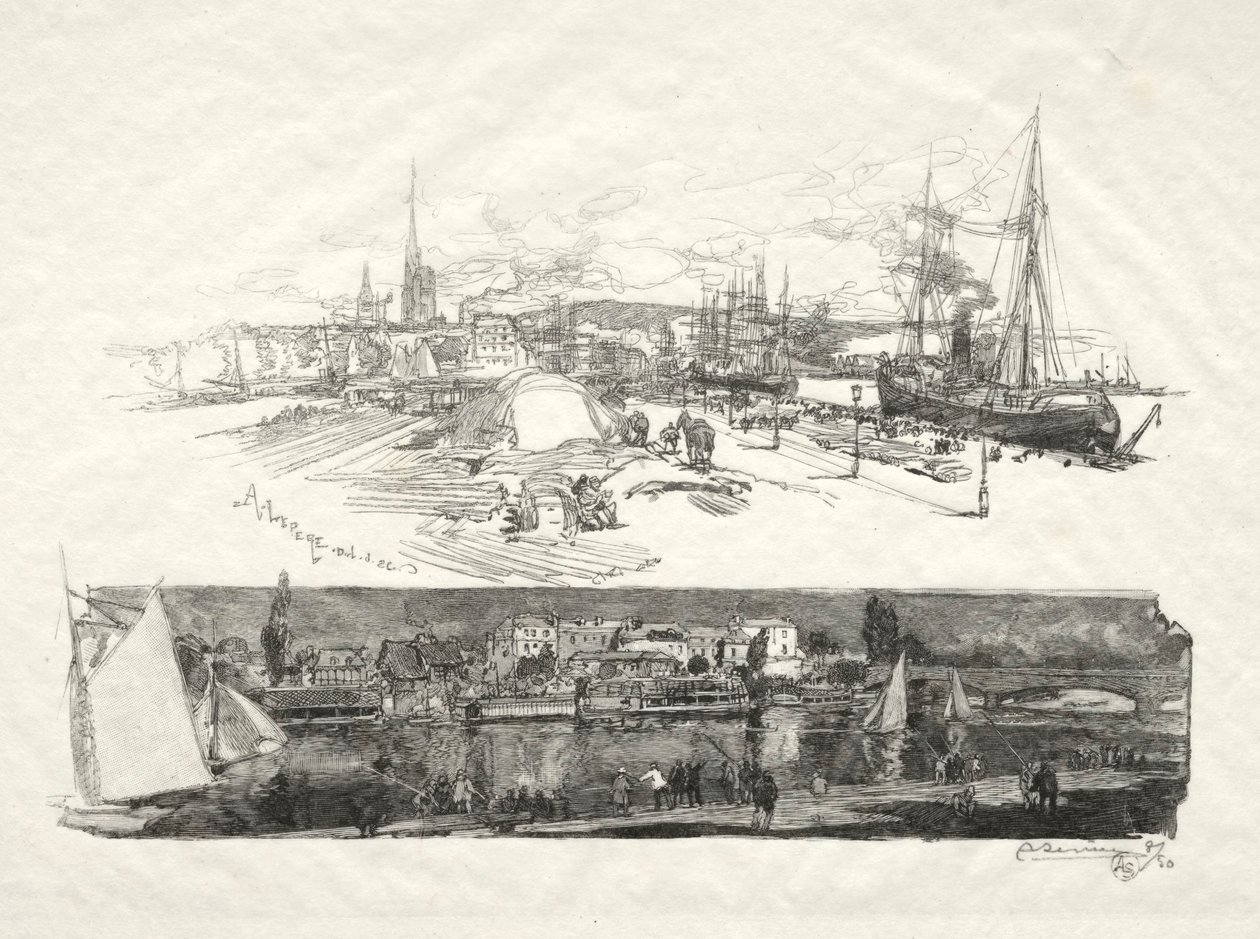 Illustrerad Rouen: The New Quays-Ile La Croix, 1896. av Auguste Louis Lepère