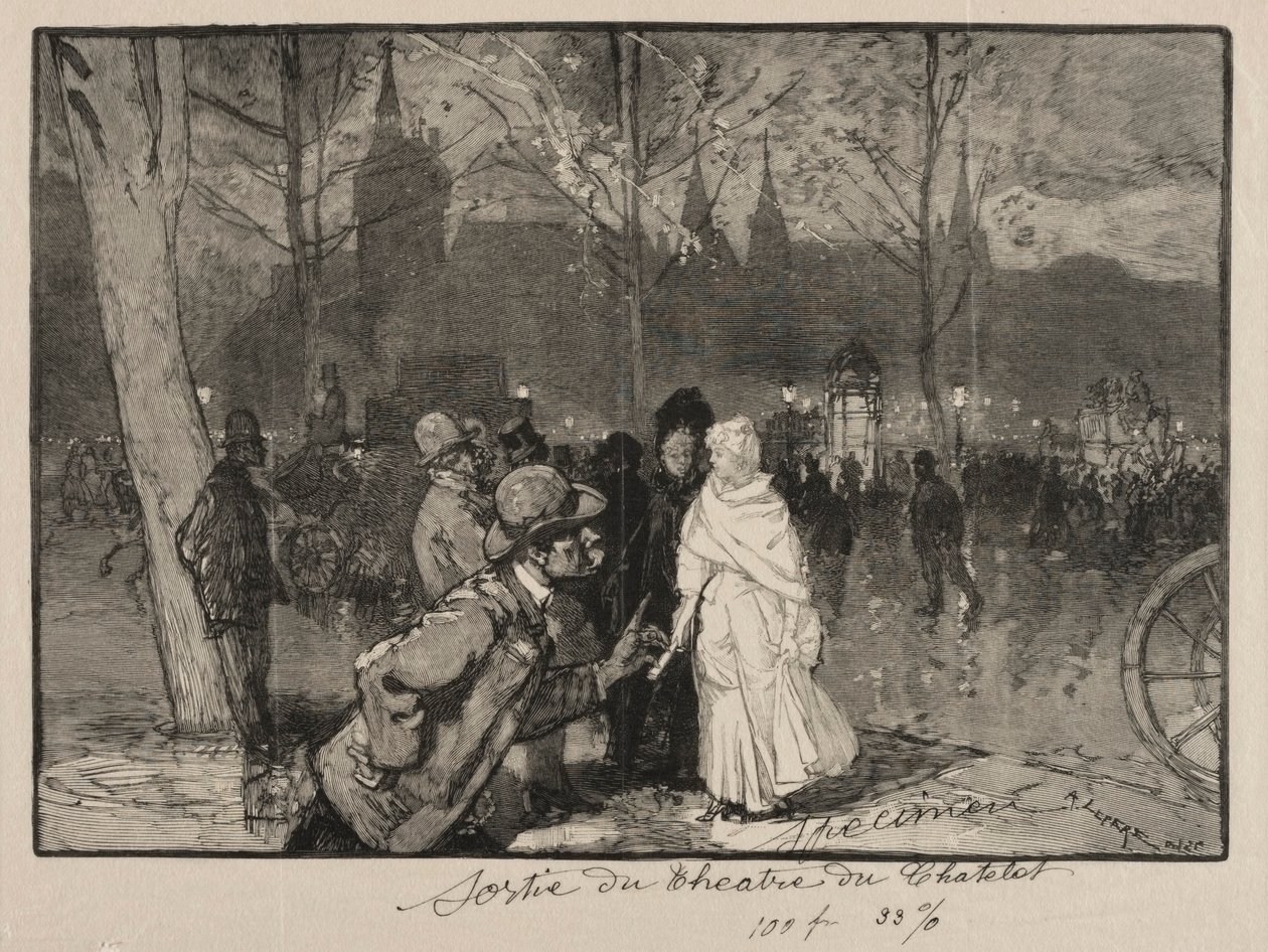 Lämnar Théâtre du Chatelet. av Auguste Louis Lepère