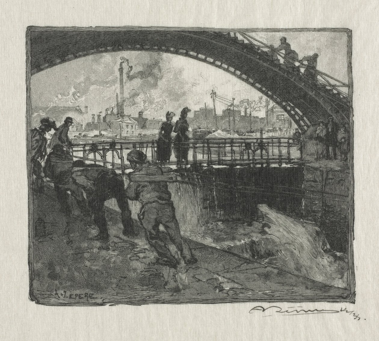 S:t Martin-kanalens slussen, 1890. av Auguste Louis Lepère