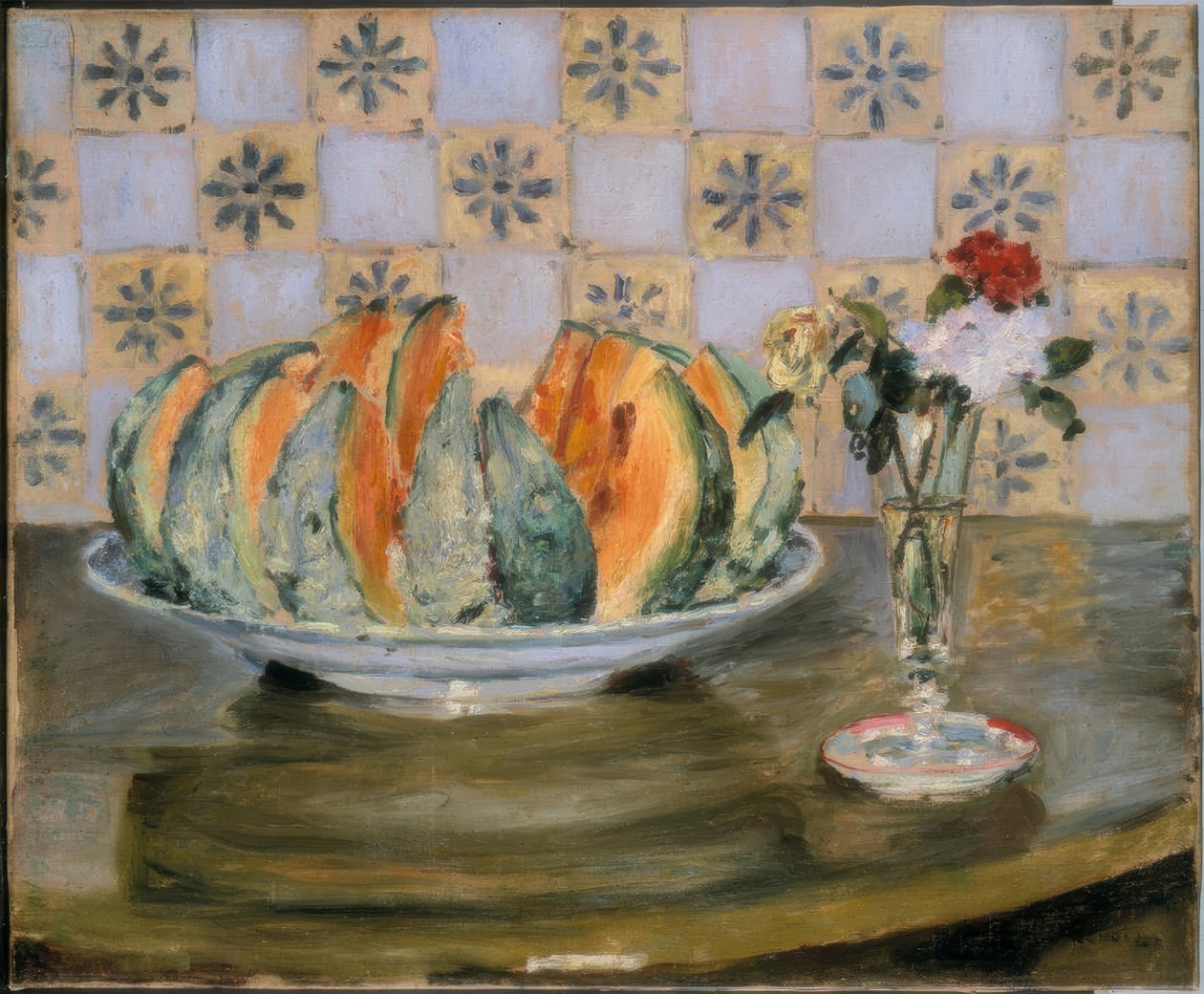 Stilleben med melon och blomvas av Auguste Renoir