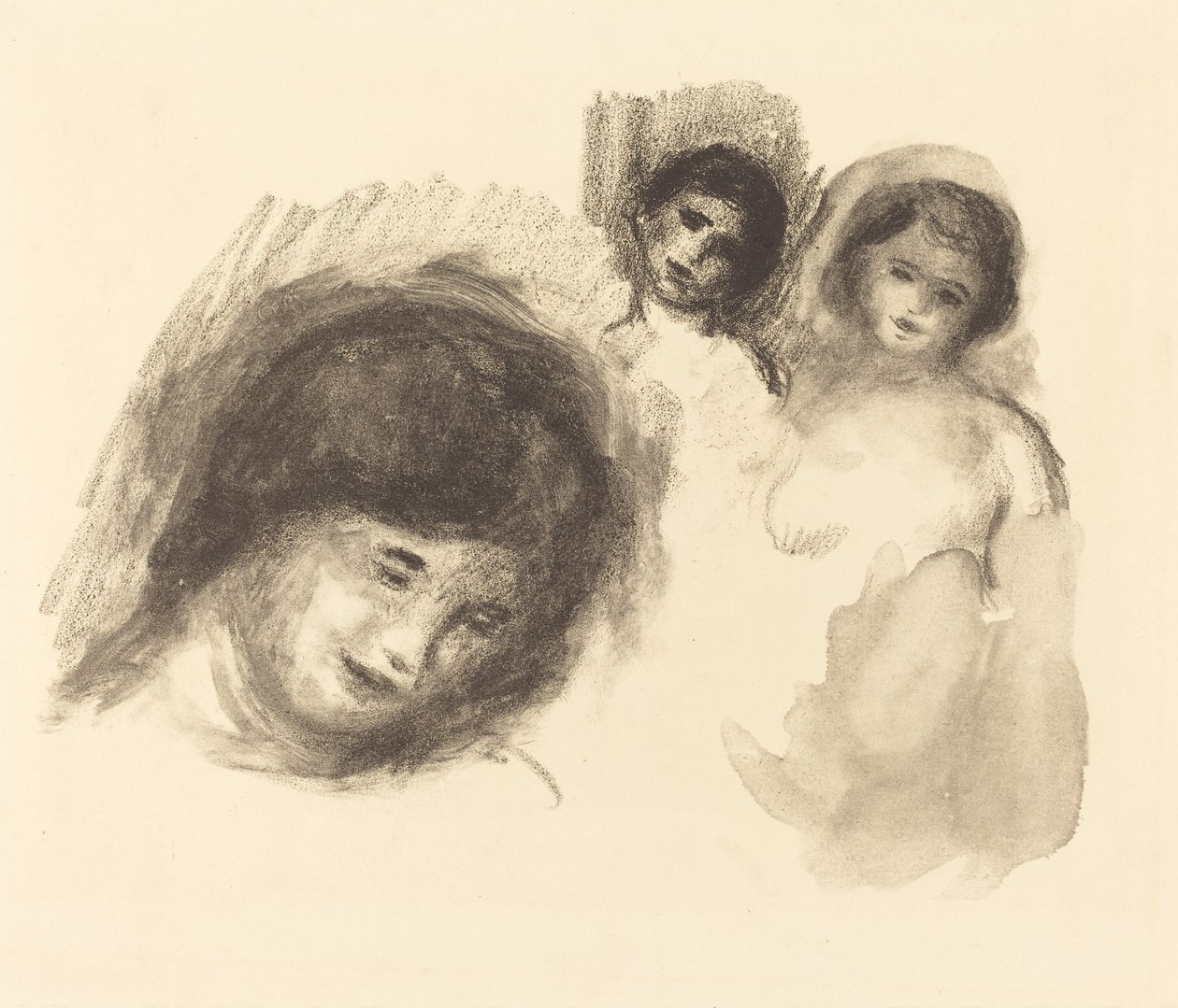 Sten med tre skisser av Auguste Renoir