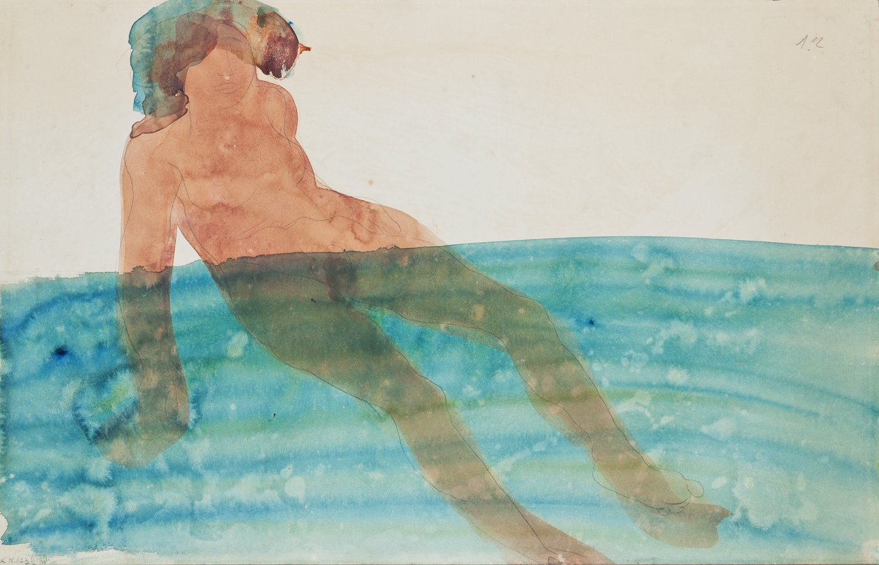 Badande kvinna, före 1902 (penna och akvarell på papper) av Auguste Rodin