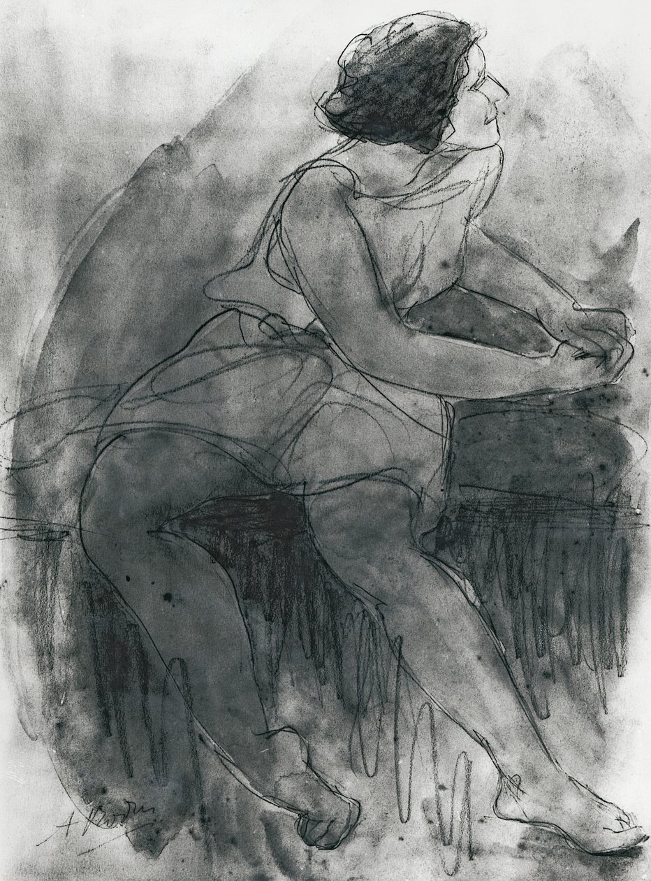 Isadora Duncan (1878-1927) (penna och tvätt på papper) av Auguste Rodin