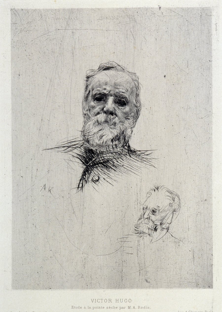 Porträtt av Victor Hugo (1802-1885), illustration från The Gazettes de beaux Arts av Auguste Rodin