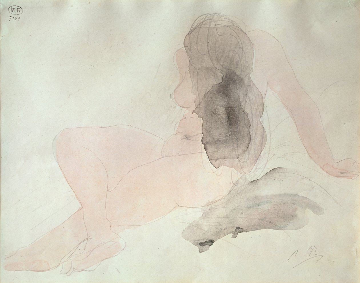 Sittande naken med rufsigt hår av Auguste Rodin