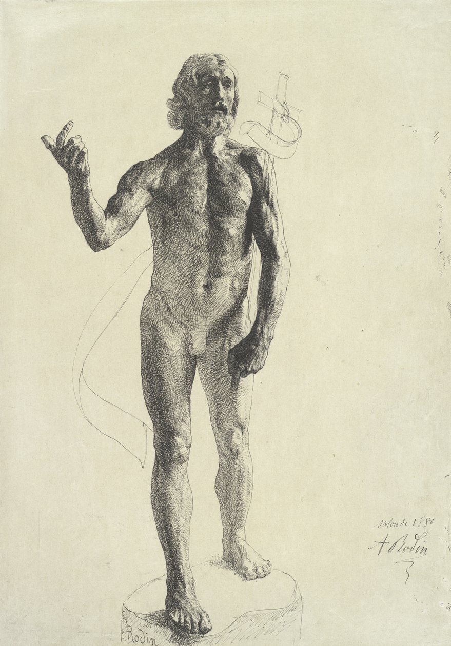Johannes Döparen, 1880 (svart bläck med grafit på papper) av Auguste Rodin