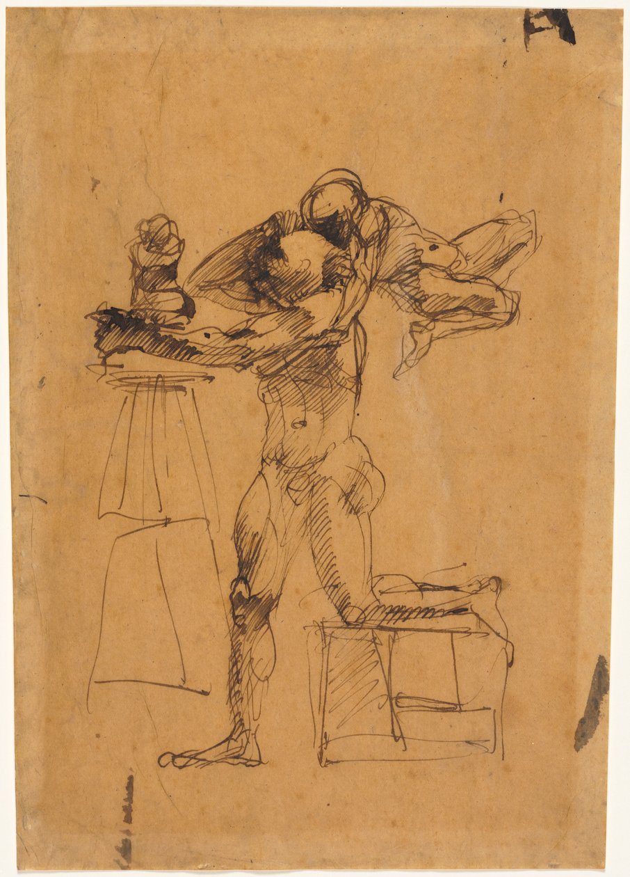 Skulptörens geni, ca 1880-83 (penna och brunt bläck) av Auguste Rodin