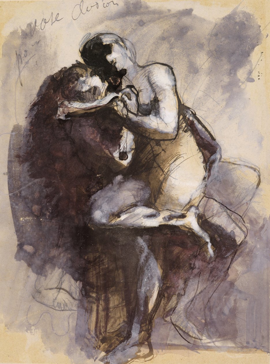 Vas Clodion (Lovers) c.1880 (svart bläck med gouache och grafit på papper) av Auguste Rodin