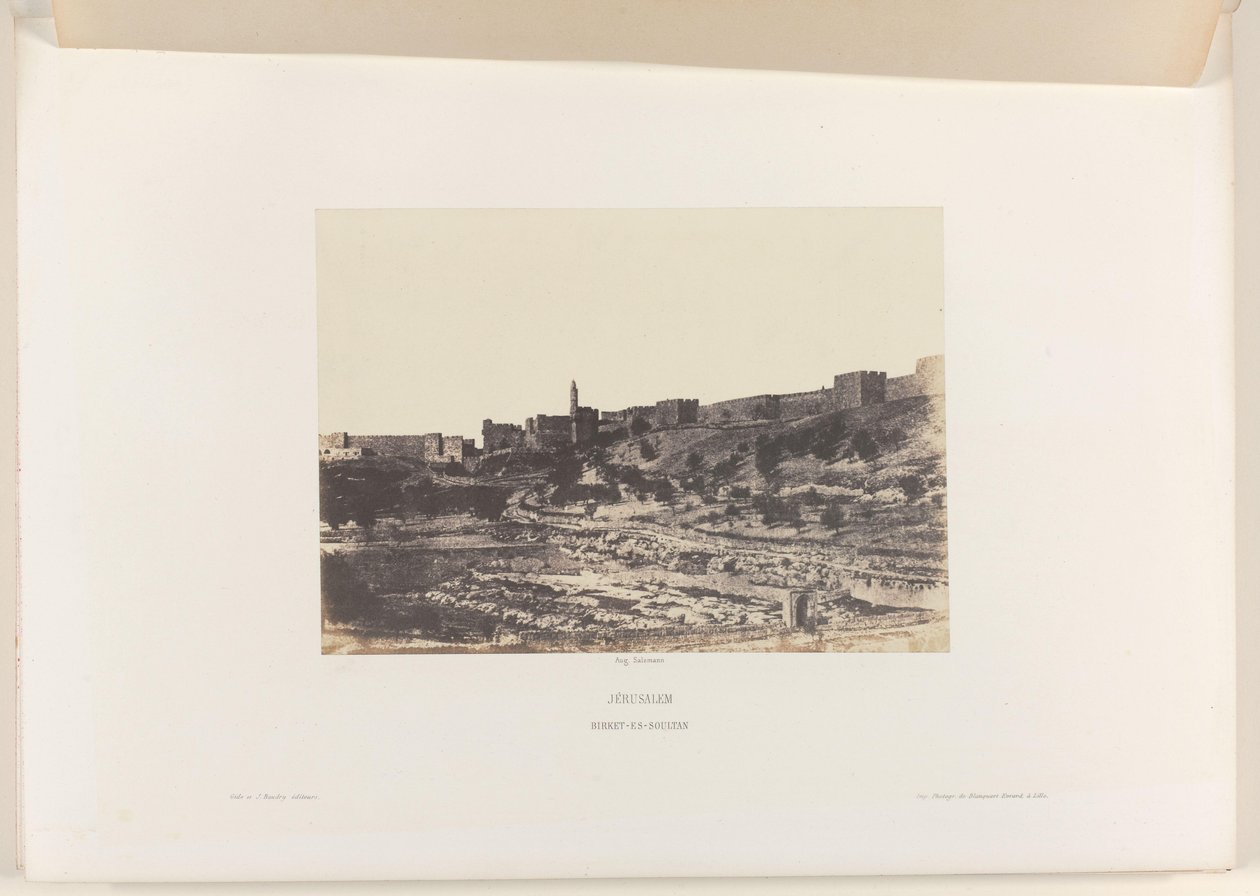 Birket-es-Soultan Basin utanför Jerusalems gamla stadsmur Jerusalem. Birket-es-Soultan (titel på objekt) av Auguste Salzmann