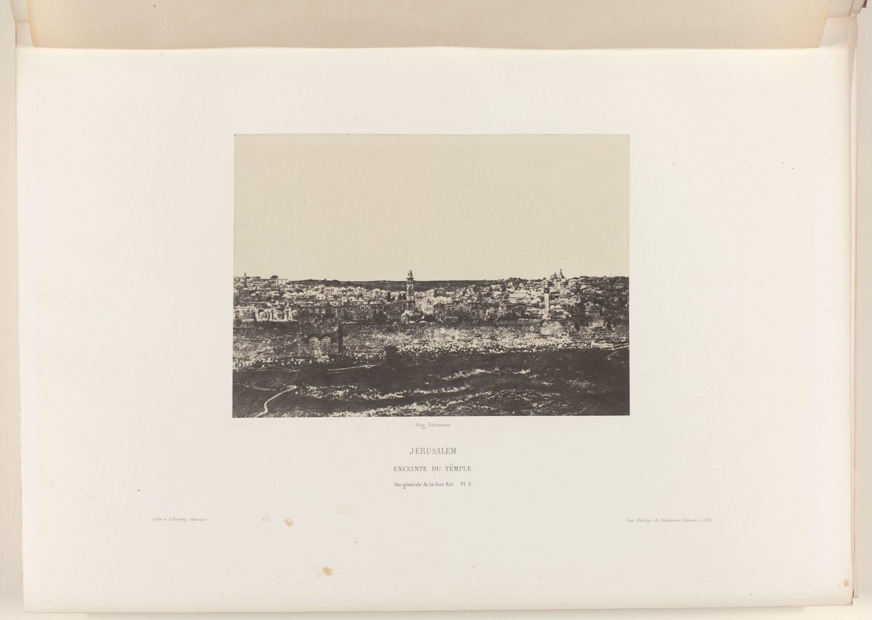 Gezicht på Jeruzalem, med de ommuring van de tempel Jerusalem. Tempelhölje. Allmän vy av östsidan (titel på objektet) av Auguste Salzmann