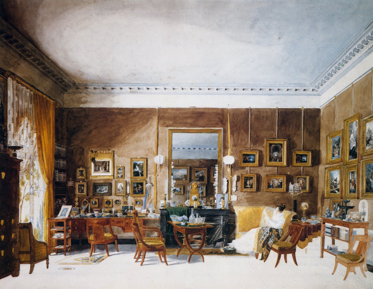 Vardagsrum för hertiginnan av Berry på Tuilerierna, akvarell av Garnerey Auguste (1785-1824), Frankrike av Auguste Simon Garneray