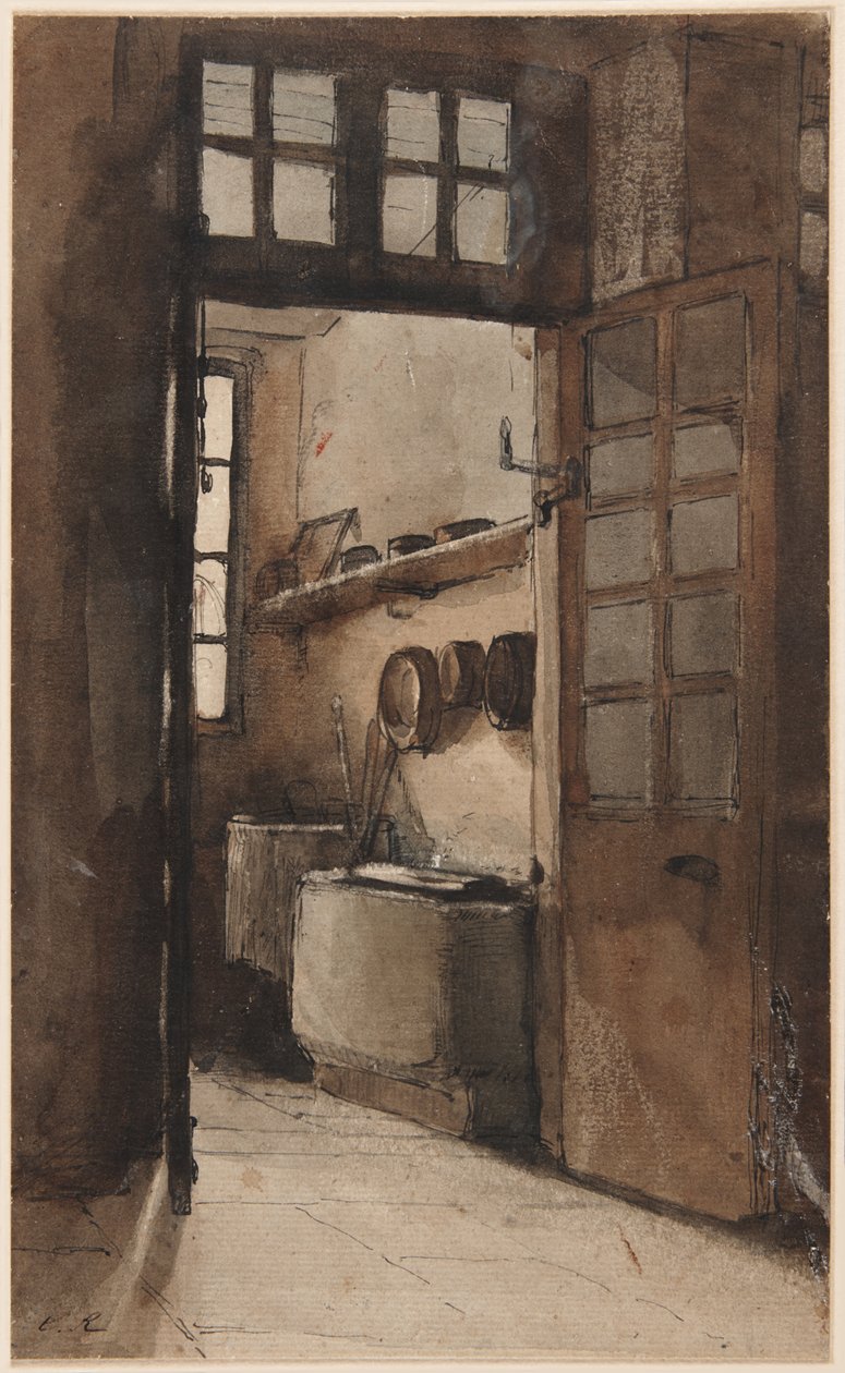 Köksinteriör, ca 1862 (penna, bläck och akvarell) av Auguste Theodule Ribot