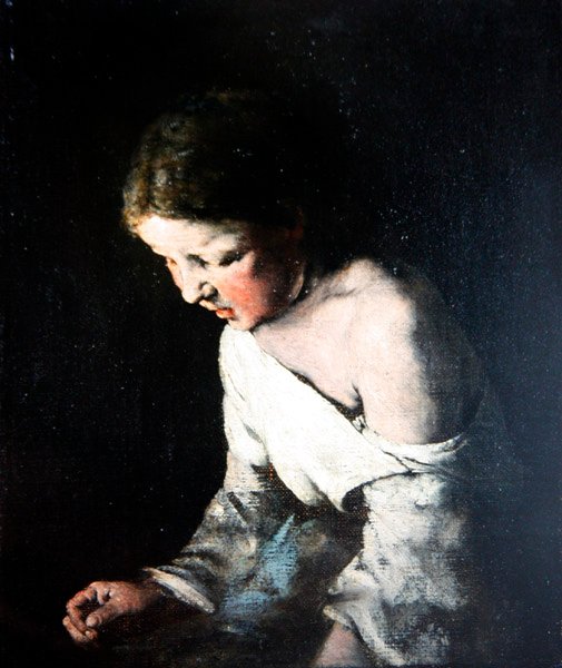 Young Girl Sewing, ca 1865 (olja på duk) av Auguste Theodule Ribot