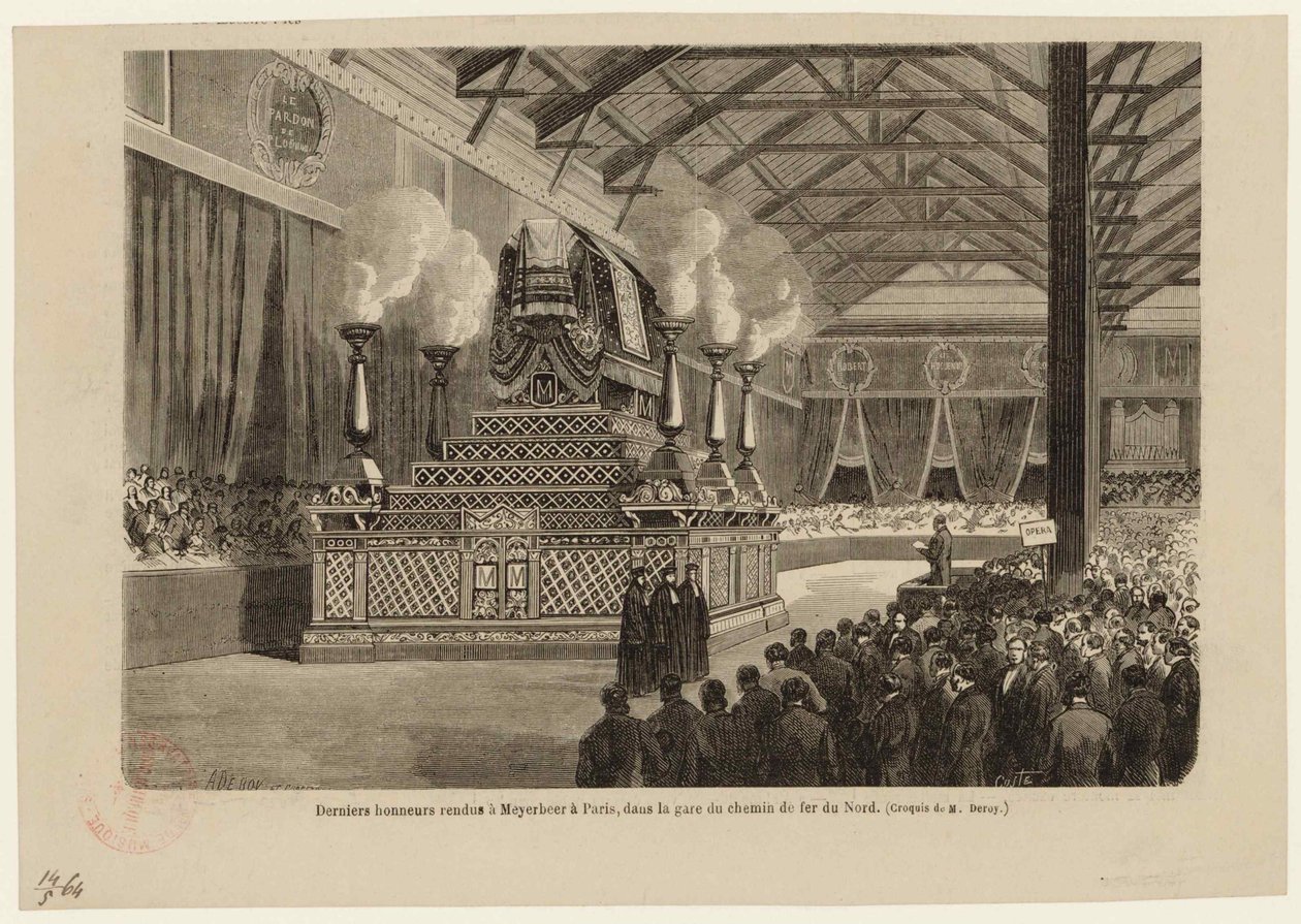 Sista utmärkelsen till Giacomo Meyerbeer i Paris, på Northern Railway Station den 6 maj 1864, ca 1864. av Auguste Victor Deroy