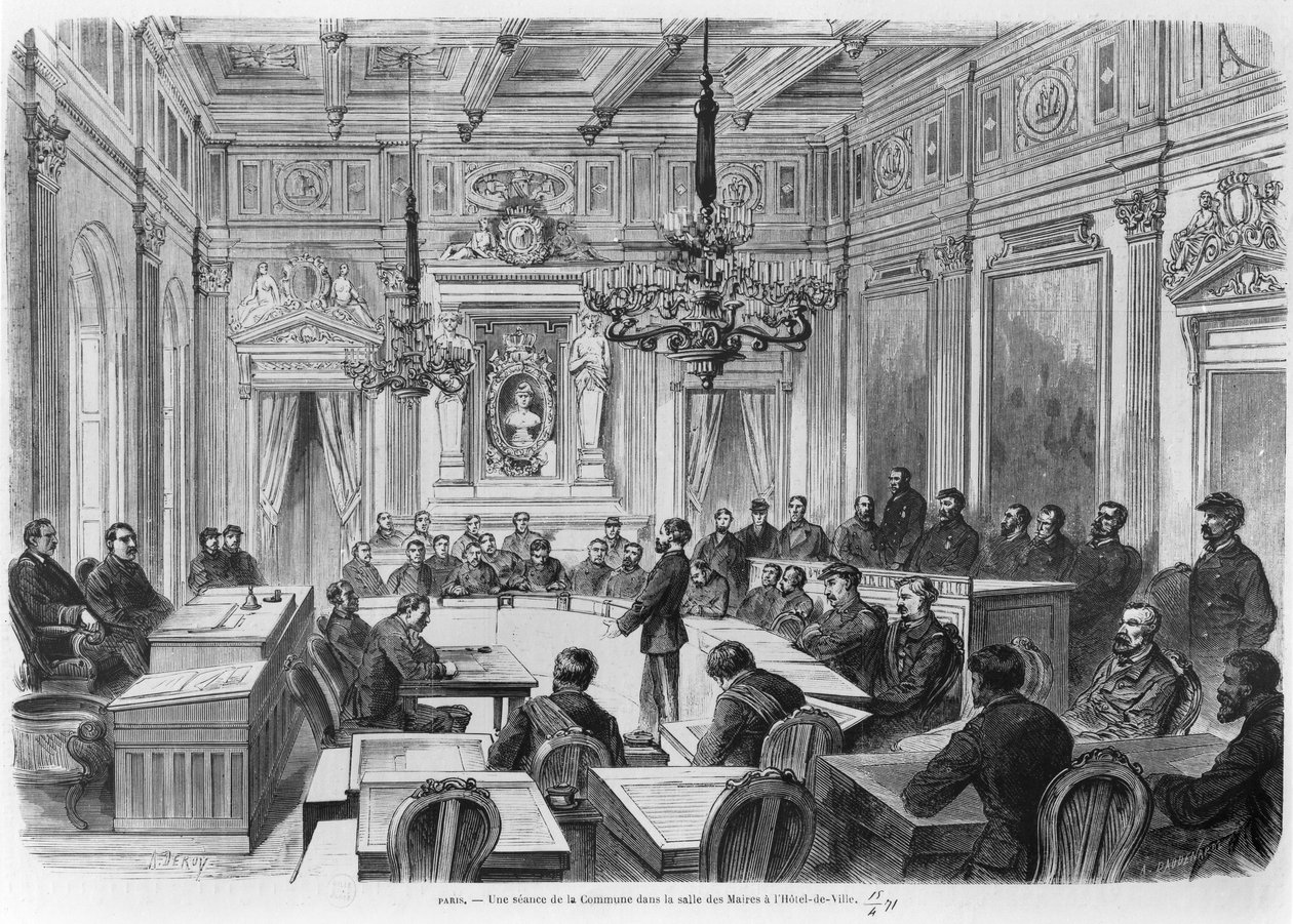 Medlemmer af kommunen i session på Hotel de Ville, Salle des Maires, Paris, 1871 sverige av Auguste Victor Deroy