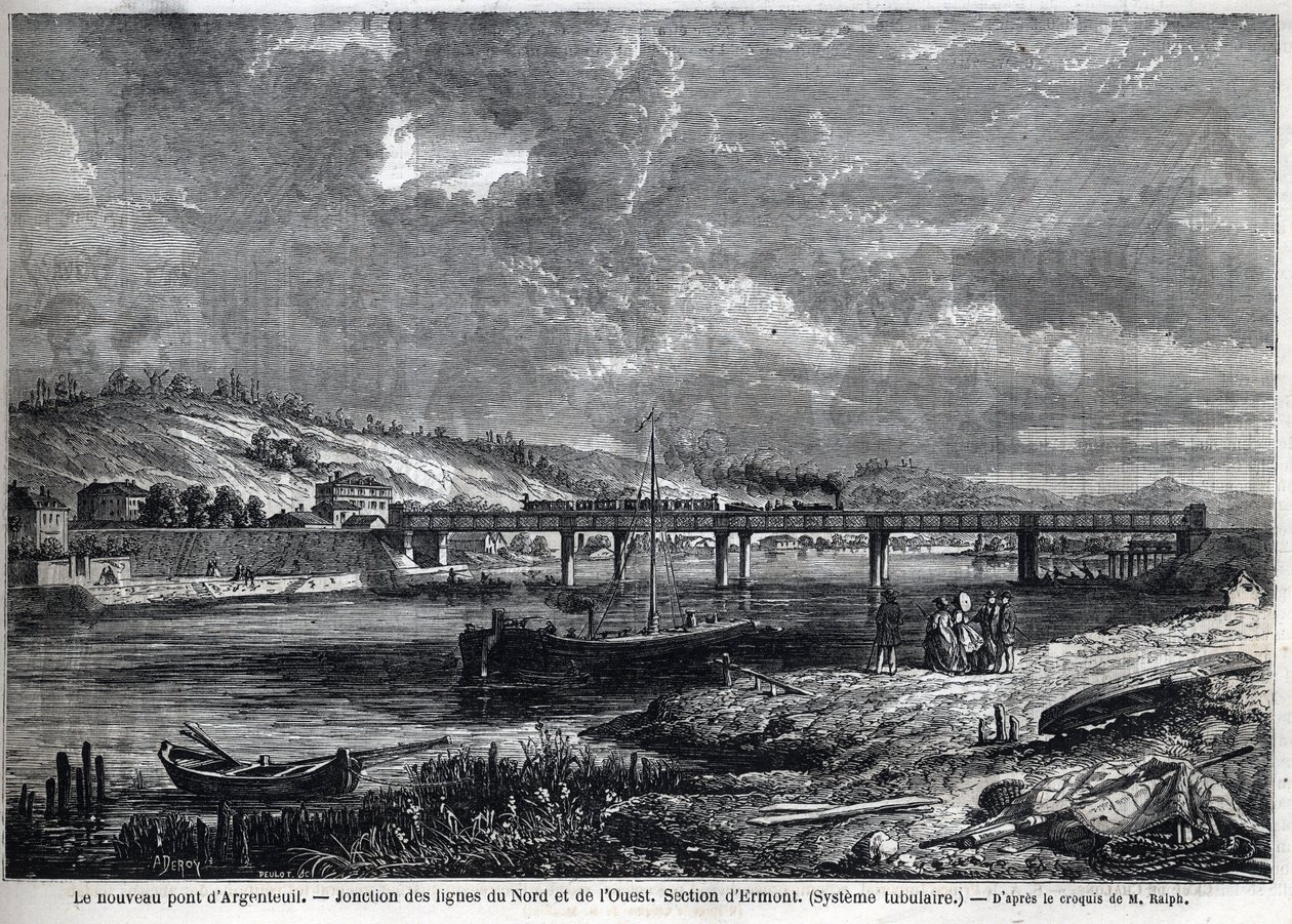 Den nya bron har Argenteuil. Korsningen mellan norra och västra linjerna. Ermontsektion (rörsystem). Gravyr efter skiss av Ralph i "" Le Monde illustrious"", 1863-08-29. Privat samling. av Auguste Victor Deroy