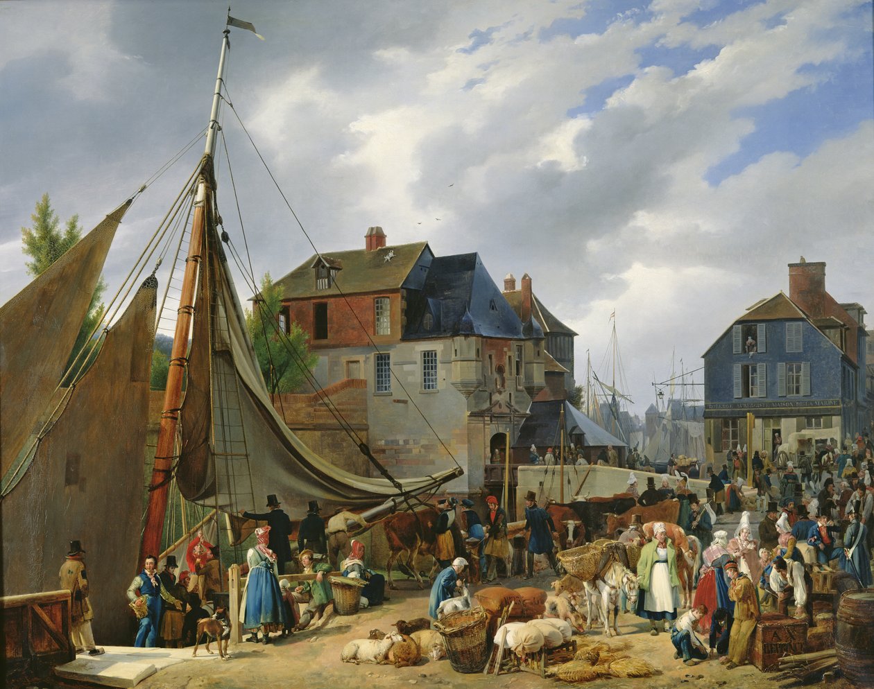 Lastar boskap på "Passageraren" i hamnen i Honfleur, 1823 av Auguste Xavier Leprince