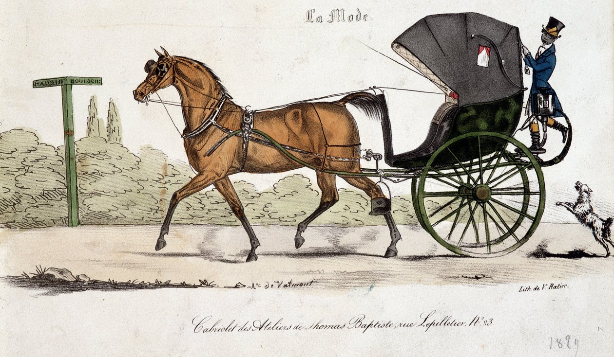 Cabriolet från Thomas Baptistes verkstäder - gravyr av Valmont av Auguste de (after) Valmont