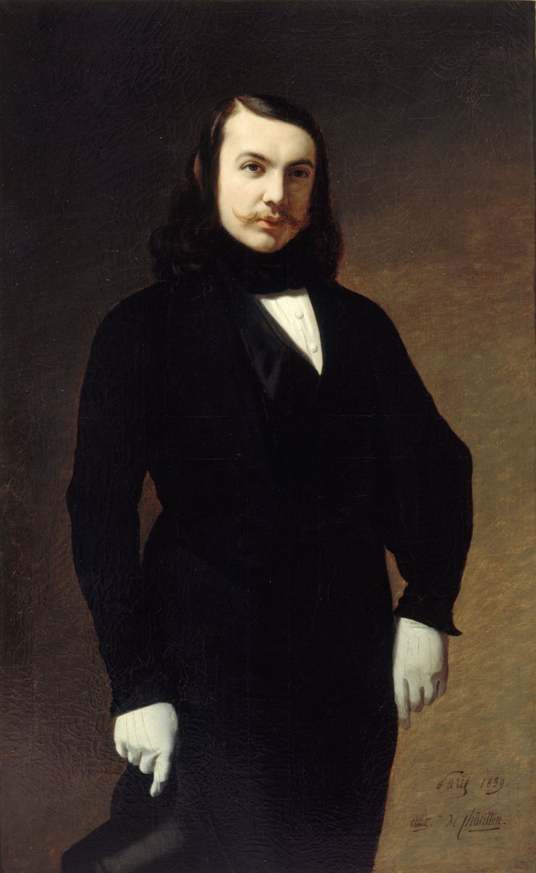 Porträtt av poeten Théophile Gautier 1811-1872, 1839. av Auguste de Chatillon
